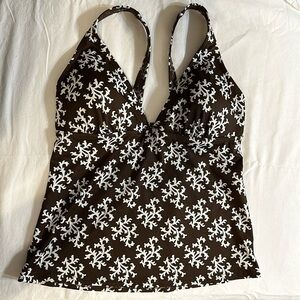 Lands’ End Size 8 Brown/White Swim Top Preowned